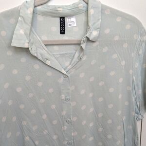 H&M Divided Light Blue Polka Dot Blouse